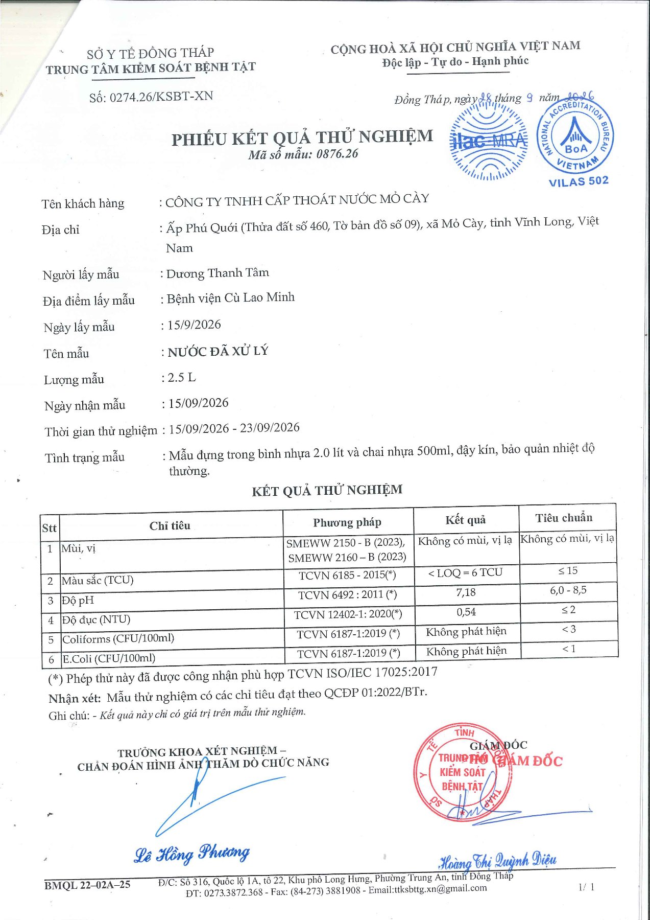 Phiếu kiểm nghiệm kỳ 09/2026, trang 2